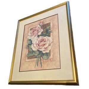 Barbara Mock Framed Print. Pink And White Framed Roses. Floral. Vintage (?)